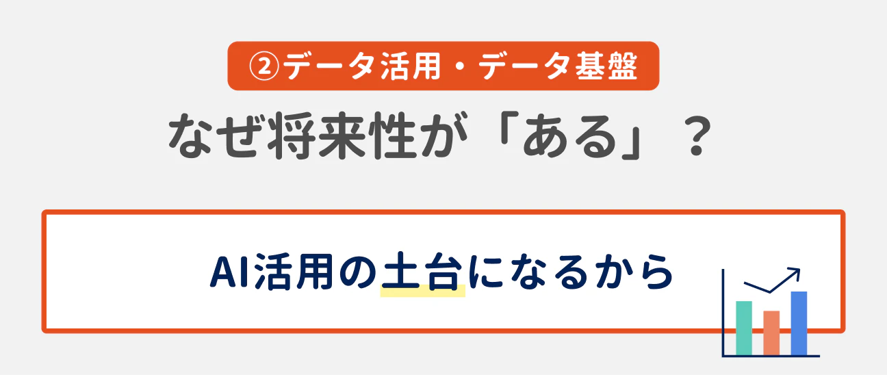 （2）データ活用・データ基盤 なぜ将来性が「ある」？｜AI活用の土台になるから