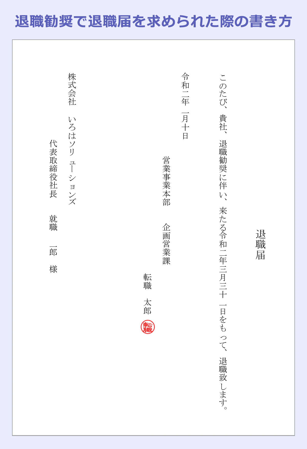 退職勧奨で退職届を求められた際の書類の書き方の例