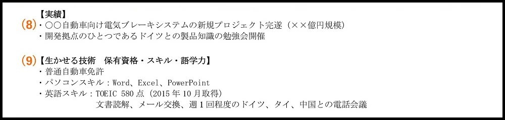 職務経歴書_（8）実績、（9）活かせる技術