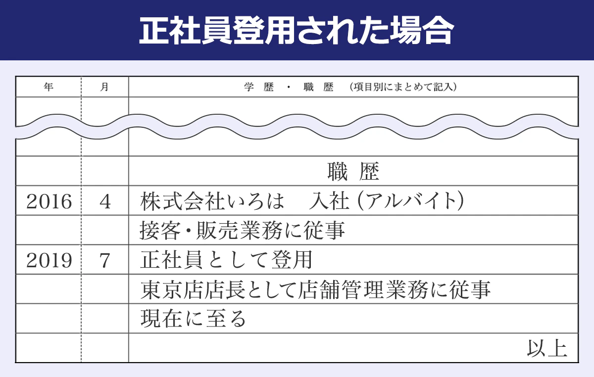 見本画像:正社員登用された場合の職歴