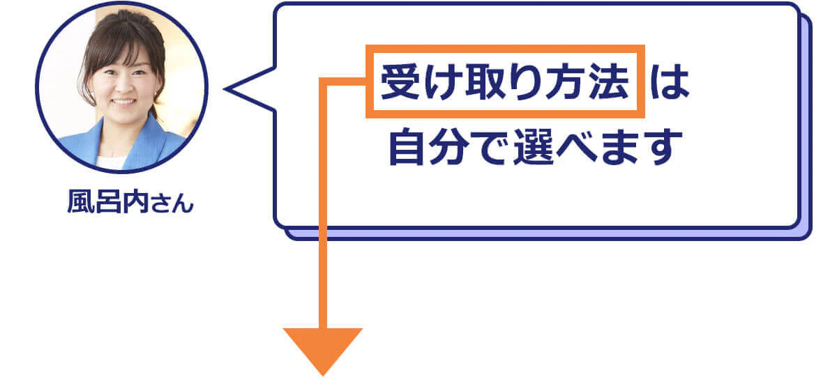 受け取り方法は自分で選べます　風呂内さん