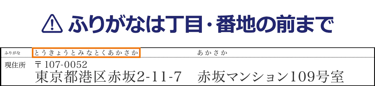 【！】ふりがなは丁目・番地の前まで