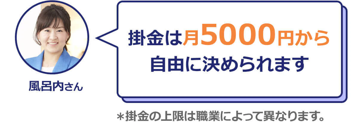 掛金は月5000円から自由に決められます＊掛金の上限は職業によって異なります。