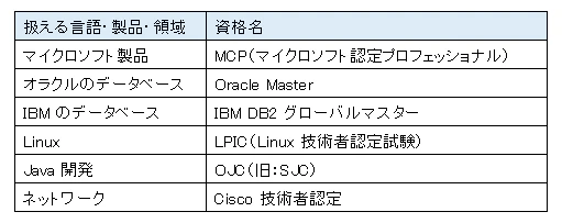 主なベンダー系資格一覧