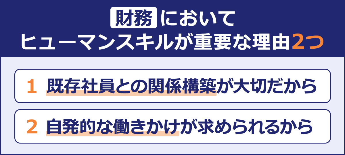 ~財務においてヒューマンスキルが重要な理由2つ~/1 既存社員との関係構築が大切だから|2 自発的な働きかけが求められるから