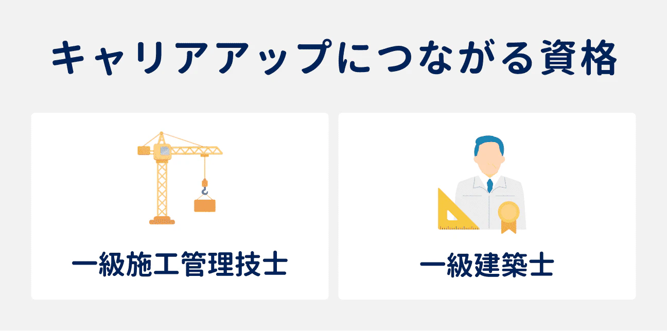キャリアアップにつながる2つの資格｜（1）一級施工管理技士、（2）一級建築士