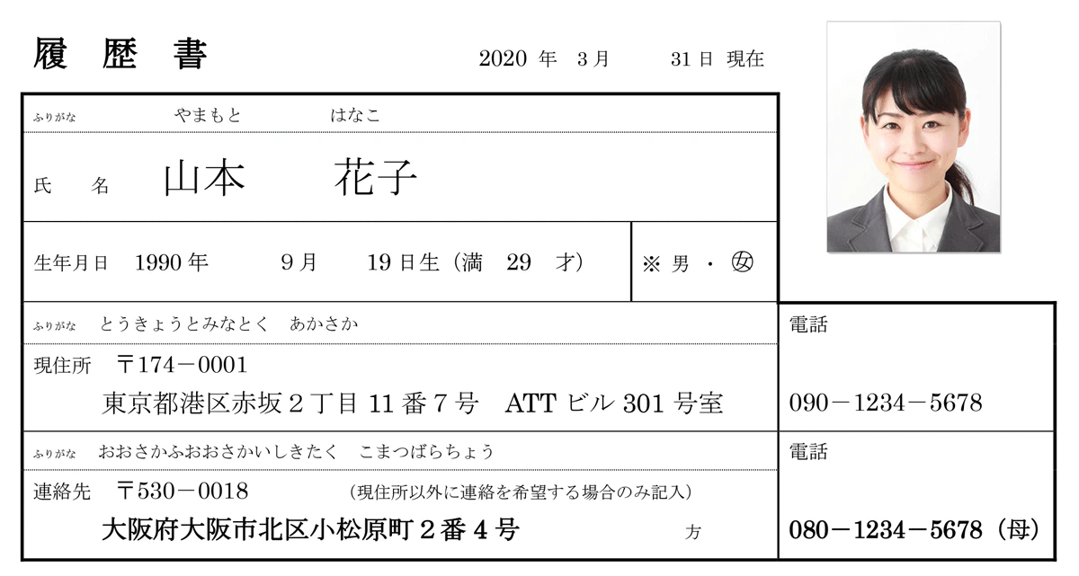 履歴書の緊急連絡先の画像：連絡先との続柄をカッコ書きで書く
