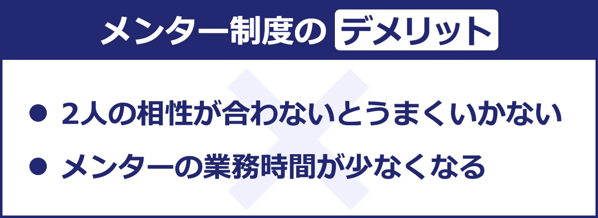 【メンター制度のデメリット】2人の相性が合わないとうまくいかない／メンターの業務時間が少なくなる