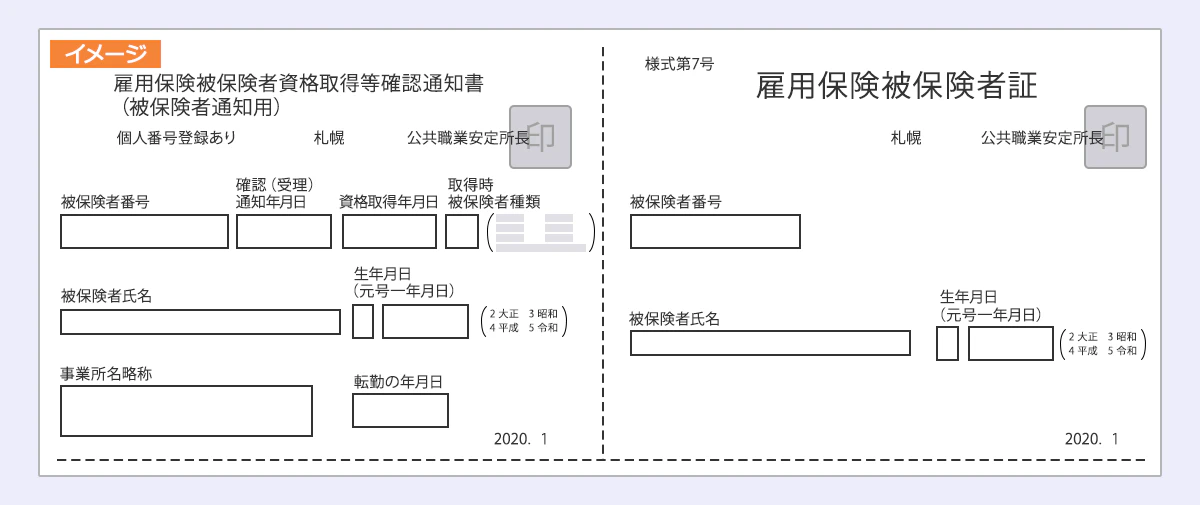 雇用保険被保険者証は、「雇用保険被保険者資格等確認通知書」と一体になっています。