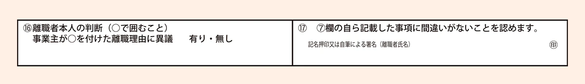 離職証明書の3枚目の、離職理由に関する署名または記名押印の欄