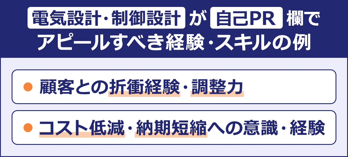 電気設計・制御設計が自己PR欄でアピールすべき経験・スキルの例|顧客との折衝経験・調整力|コスト低減・納期短縮への意識・経験